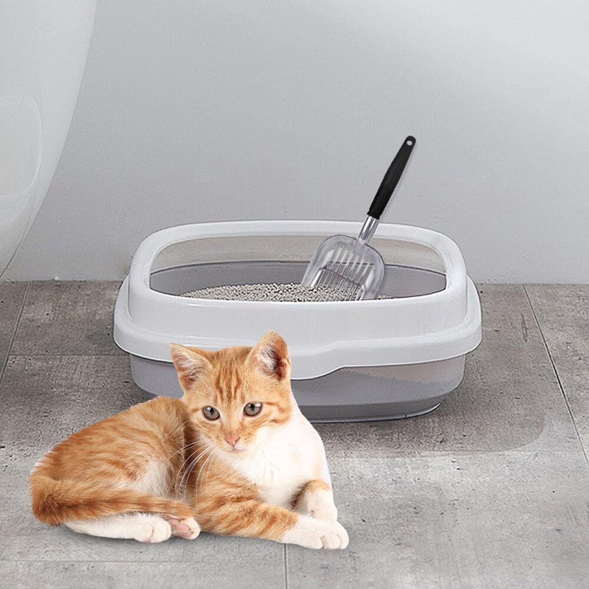 Miniatuur van productfoto 3 van Grote Kattenbak schep - 34 x 13 cm kattenbakschep - Poepschep - Lange steel kattenbakschep - Kattenbakschep van aluminiumlegering - Breed schepoppervlak - Reinigt snel kattenbakvulling - Zilver