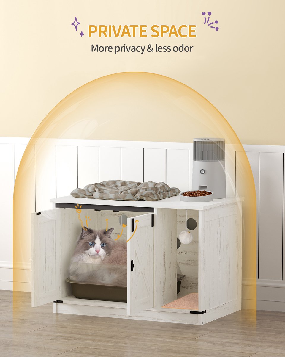 Miniatuur van productfoto 3 van Kattenkast Meubel - Kattenbak Omkasting - Privacy en Geur - Verborgen Toegang - 80 x 50 x 53 cm - Wit