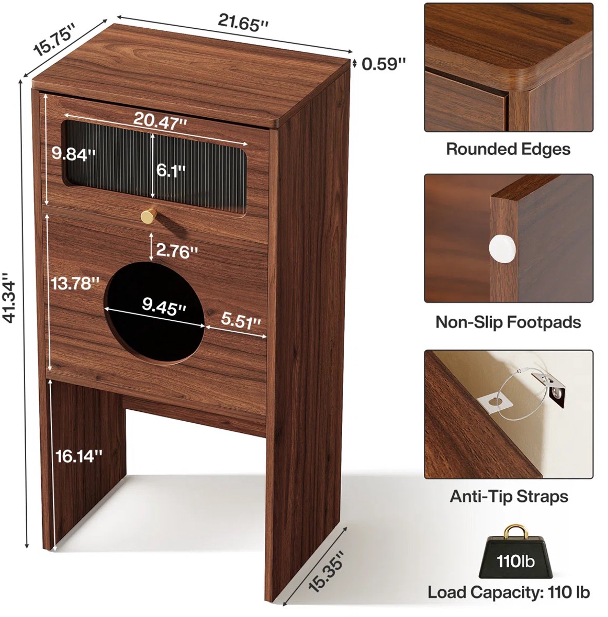 Miniatuur van productfoto 7 van LITTLE TREE Houten Kattenbakschuilhuis - Met Ronde Ingang & Schuifdeur - Modern Eindtafeltje - Hoge Kattentoilet - Geschikt voor Woonkamer, Slaapkamer & Smalle Ruimtes