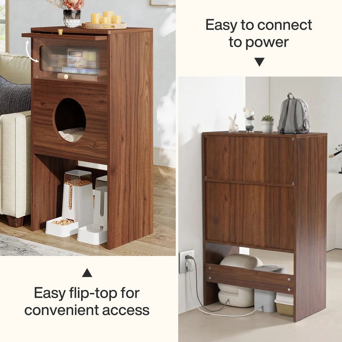 Miniatuur van productfoto 8 van LITTLE TREE Houten Kattenbakschuilhuis - Met Ronde Ingang & Schuifdeur - Modern Eindtafeltje - Hoge Kattentoilet - Geschikt voor Woonkamer, Slaapkamer & Smalle Ruimtes