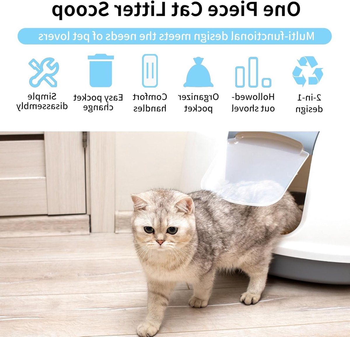 Kattenbakschep met bak - Kattenschep met bak - Kattenschep voor kattenbak - Ideaal voor het schoonmaken van de meeste huisdieren - Snel en gemakkelijk, zonder vieze handen