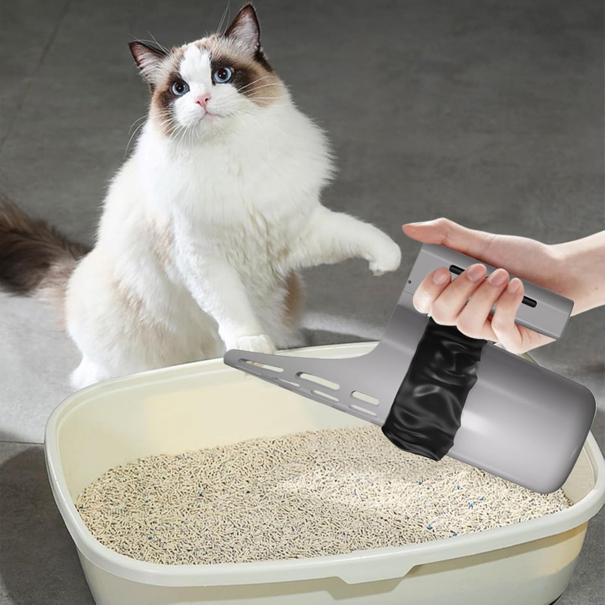 Miniatuur van productfoto 2 van Kattenbakschep - Grote kattenbakschep met gespleten inhoud - Schep voor kattenpoep - Schoonmaakgereedschap voor katten - Draagbare schep - 1 stuk - Grijs
