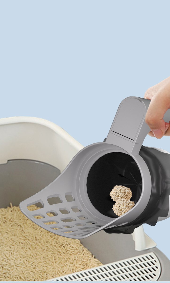 Miniatuur van productfoto 4 van Kattenbakschep - Grote kattenbakschep met gespleten inhoud - Schep voor kattenpoep - Schoonmaakgereedschap voor katten - Draagbare schep - 1 stuk - Grijs