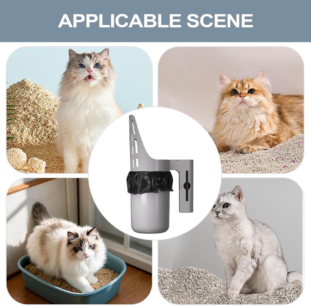 Miniatuur van productfoto 7 van Kattenbakschep - Grote kattenbakschep met gespleten inhoud - Schep voor kattenpoep - Schoonmaakgereedschap voor katten - Draagbare schep - 1 stuk - Grijs