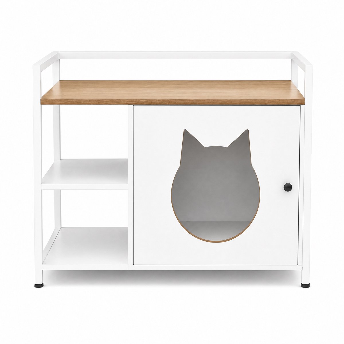 Miniatuur van productfoto 2 van Kattenbak kast - Kattenbak - Kattenbak huis - Meubel - Bijzettafel - Kattenbak meubel - kattenbak - opening voor de kattenkop - 2 planken - opbergruimte - modern kattenmeubel - woonkamer en slaapkamer - Wit