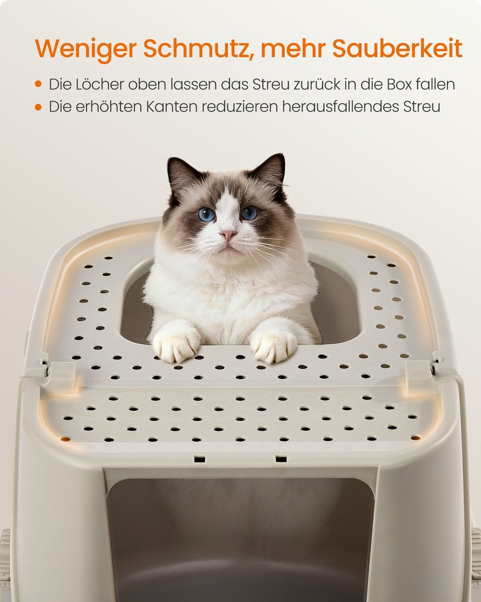 Miniatuur van productfoto 2 van Kattenbak - kattentoilet – Met deksel – Geschikt tot 15 kg - grijs / beige