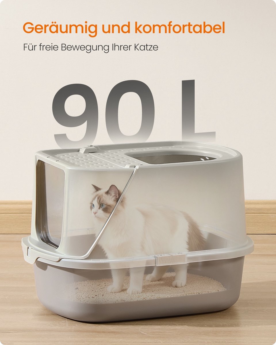 Miniatuur van productfoto 3 van Kattenbak - kattentoilet – Met deksel – Geschikt tot 15 kg - grijs / beige