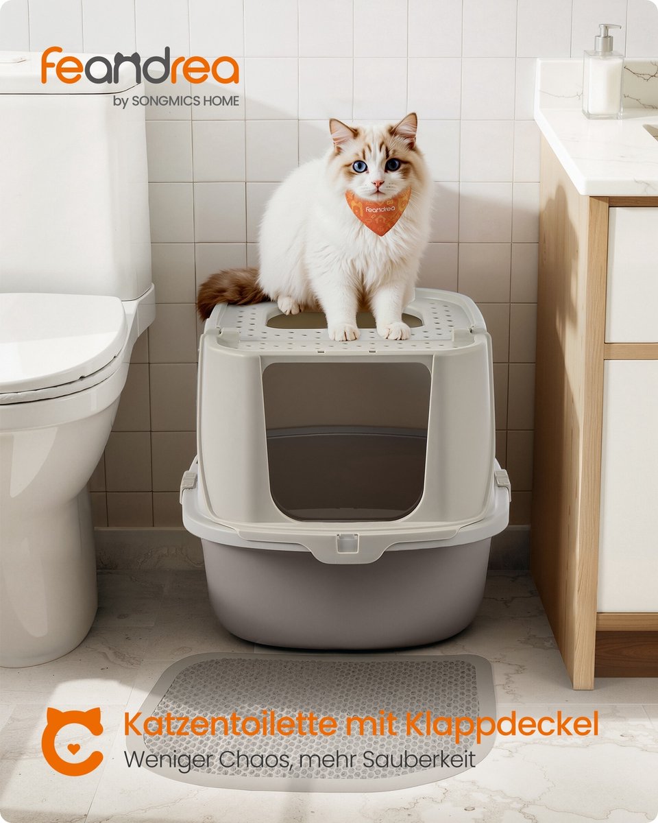 Miniatuur van productfoto 4 van Kattenbak - kattentoilet – Met deksel – Geschikt tot 15 kg - grijs / beige