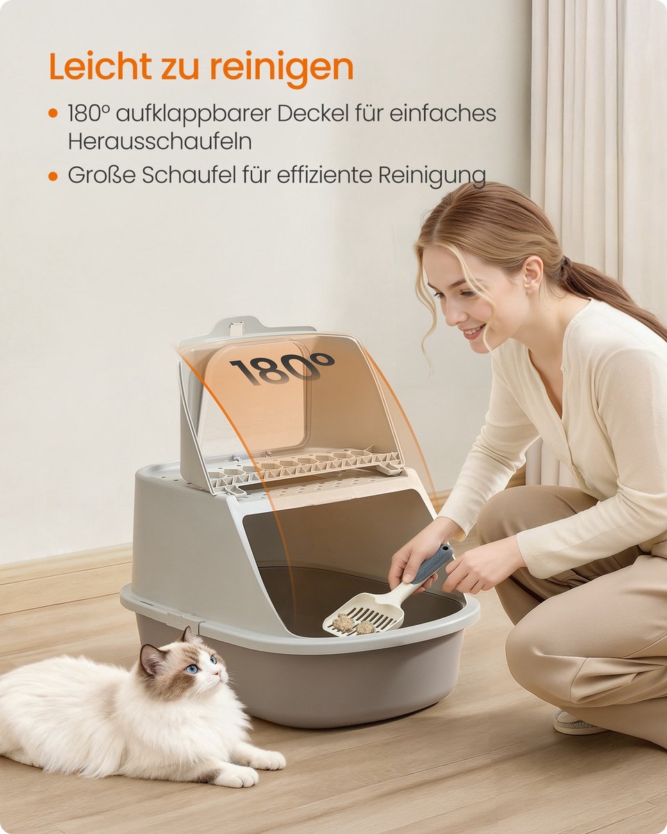 Miniatuur van productfoto 5 van Kattenbak - kattentoilet – Met deksel – Geschikt tot 15 kg - grijs / beige