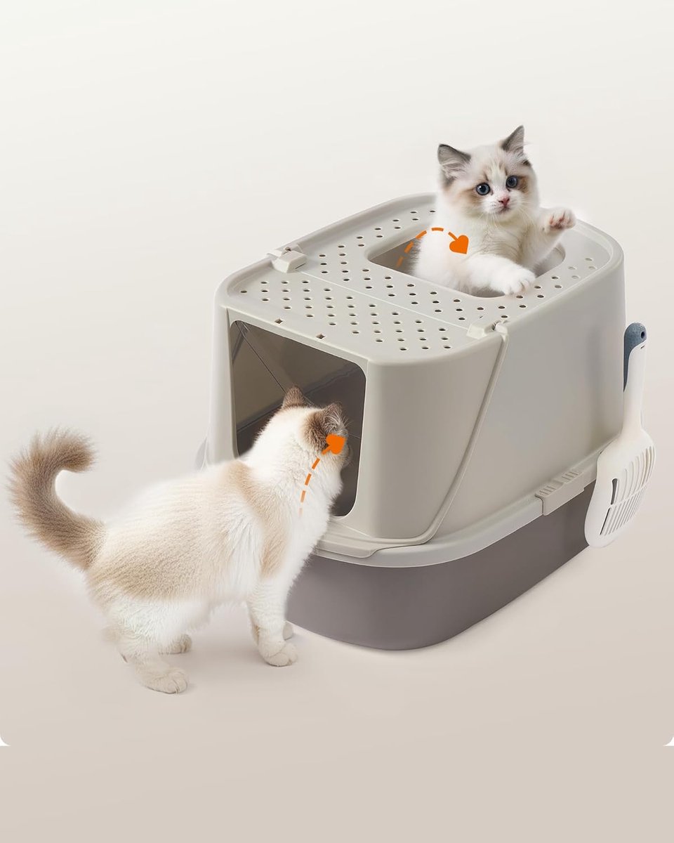 Miniatuur van productfoto 6 van Kattenbak - kattentoilet – Met deksel – Geschikt tot 15 kg - grijs / beige