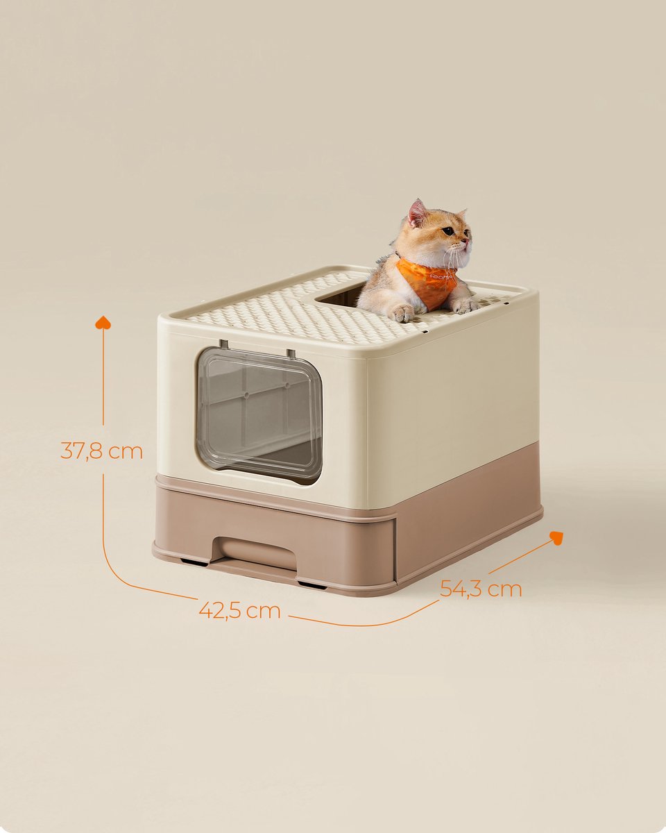 Miniatuur van productfoto 3 van Feandrea - Kattenbak - Met Deksel - Uittrekbare Lade - Uitloopvrij Bodem - Inclusief Schep en Borstel