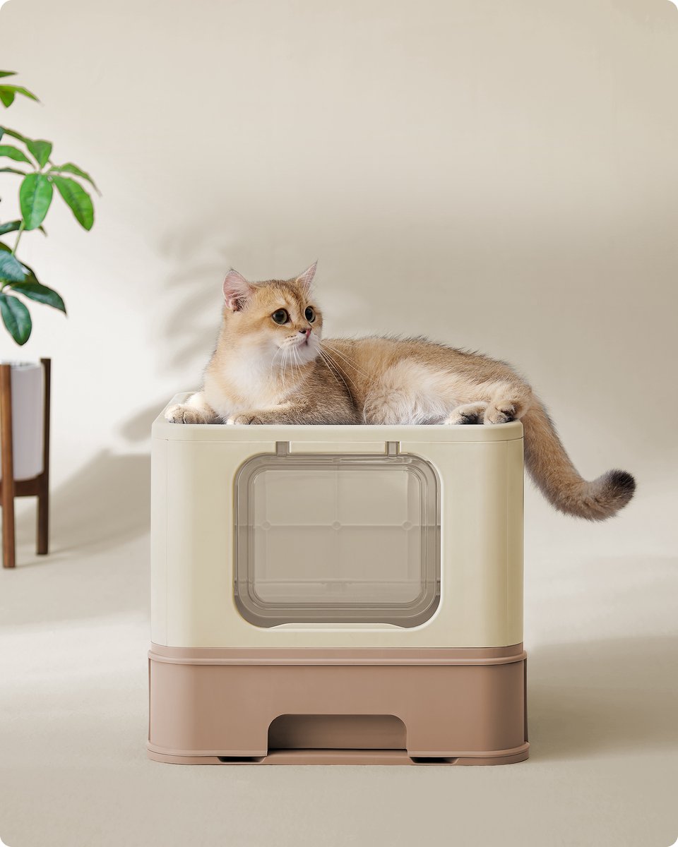 Miniatuur van productfoto 4 van Feandrea - Kattenbak - Met Deksel - Uittrekbare Lade - Uitloopvrij Bodem - Inclusief Schep en Borstel