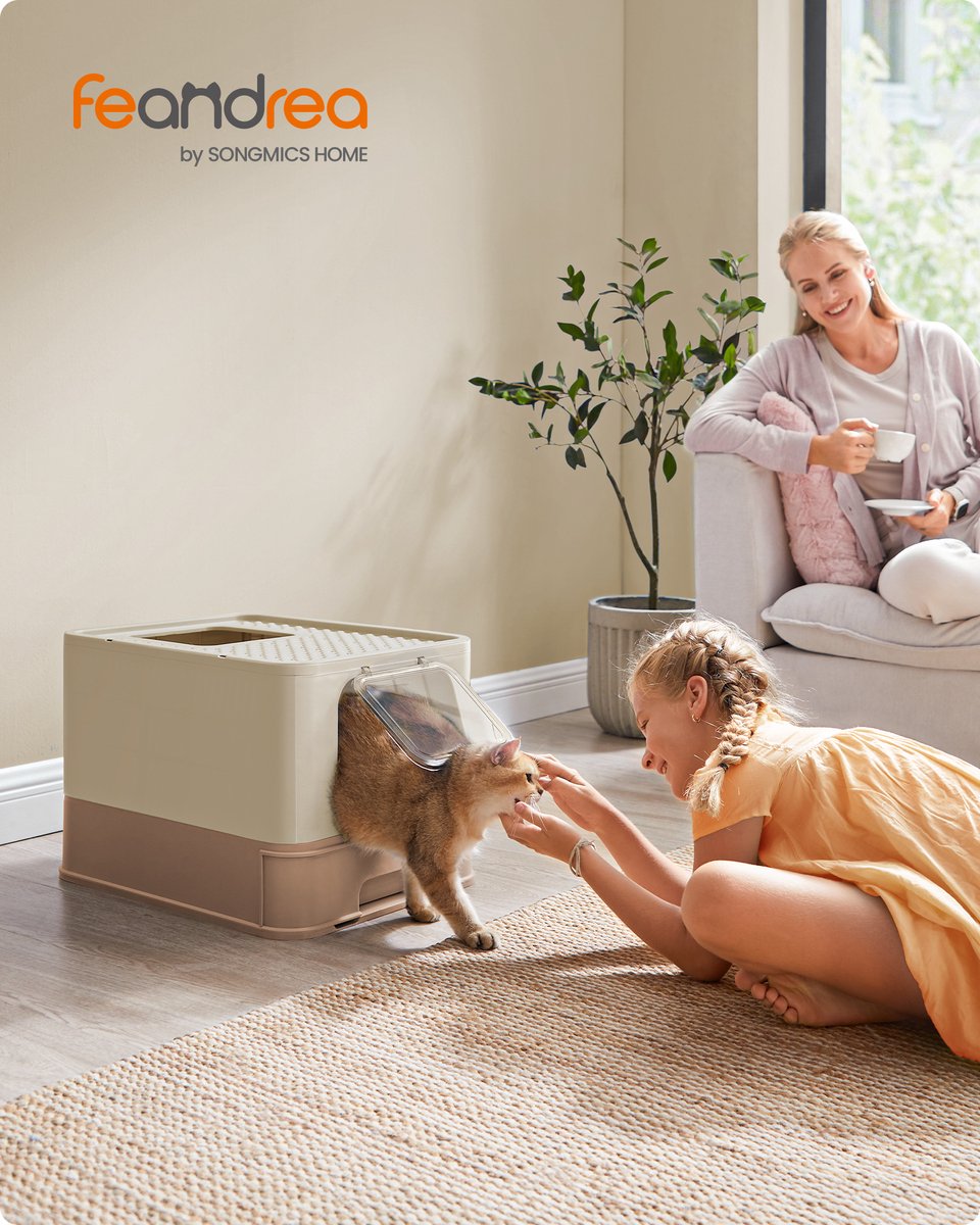 Miniatuur van productfoto 5 van Feandrea - Kattenbak - Met Deksel - Uittrekbare Lade - Uitloopvrij Bodem - Inclusief Schep en Borstel