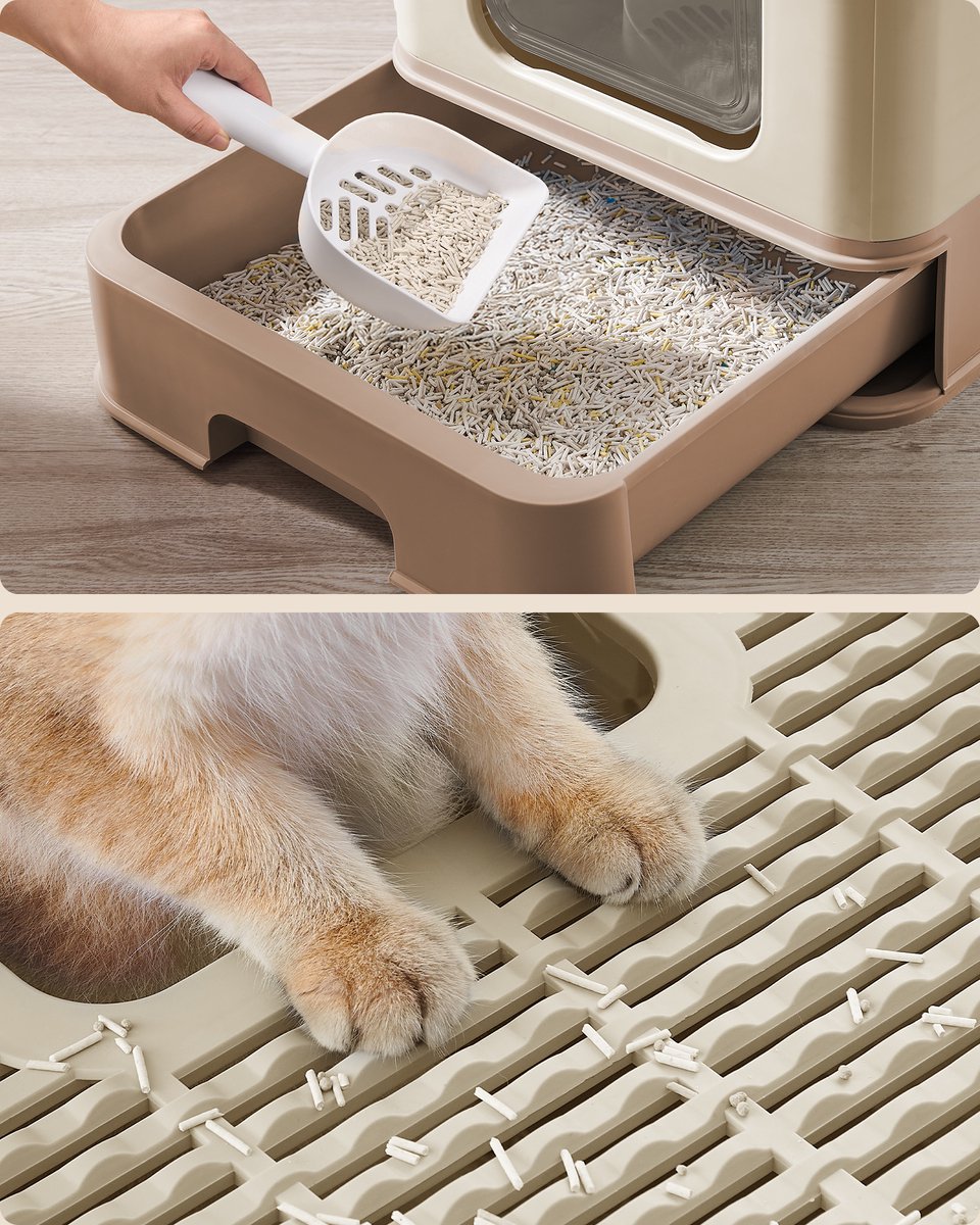 Miniatuur van productfoto 6 van Feandrea - Kattenbak - Met Deksel - Uittrekbare Lade - Uitloopvrij Bodem - Inclusief Schep en Borstel