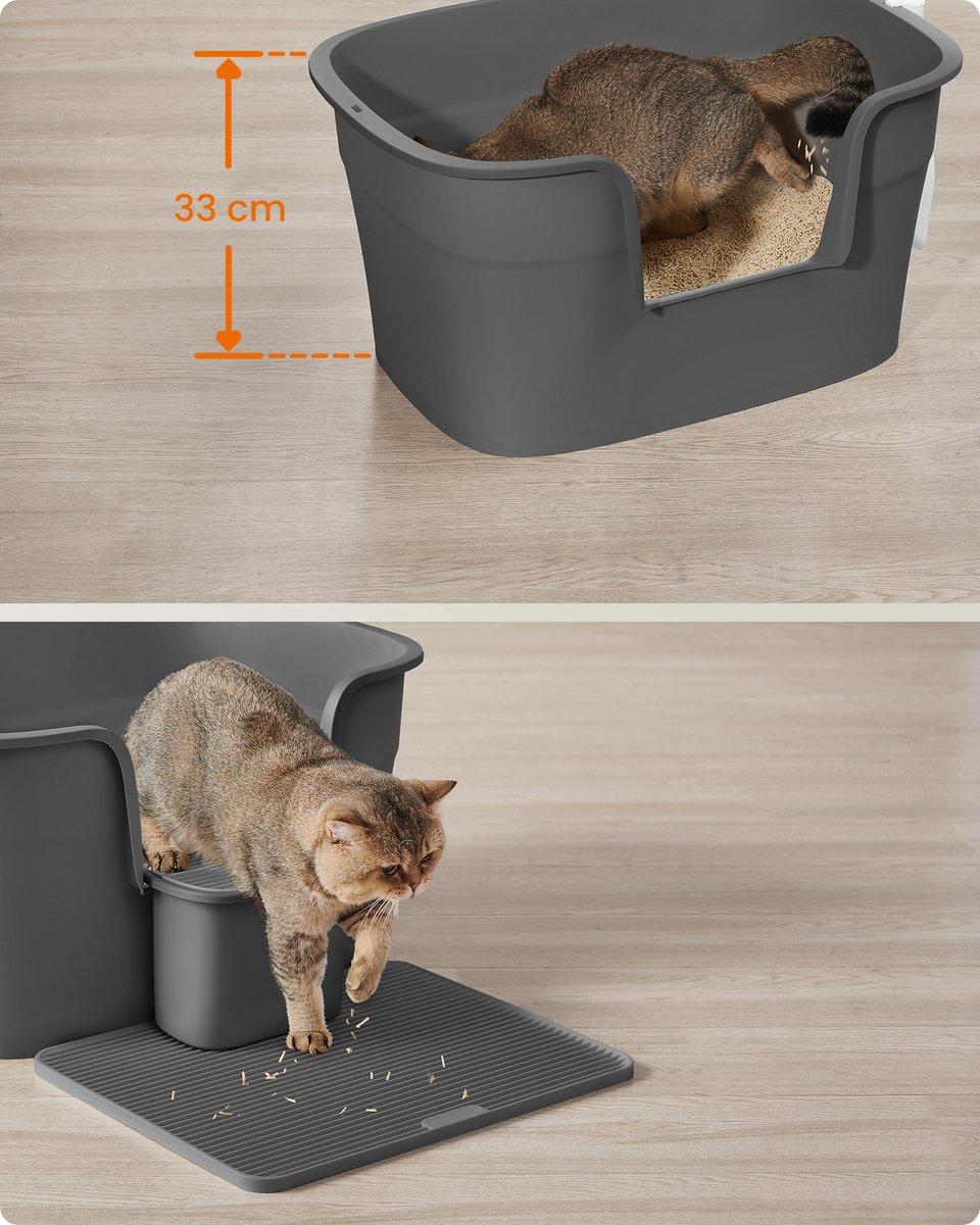 Miniatuur van productfoto 2 van Feandrea - Kattenbak - Grote met Hoge Zijkanten - Inclusief Kattenmat en Schep - Met Opbergvak