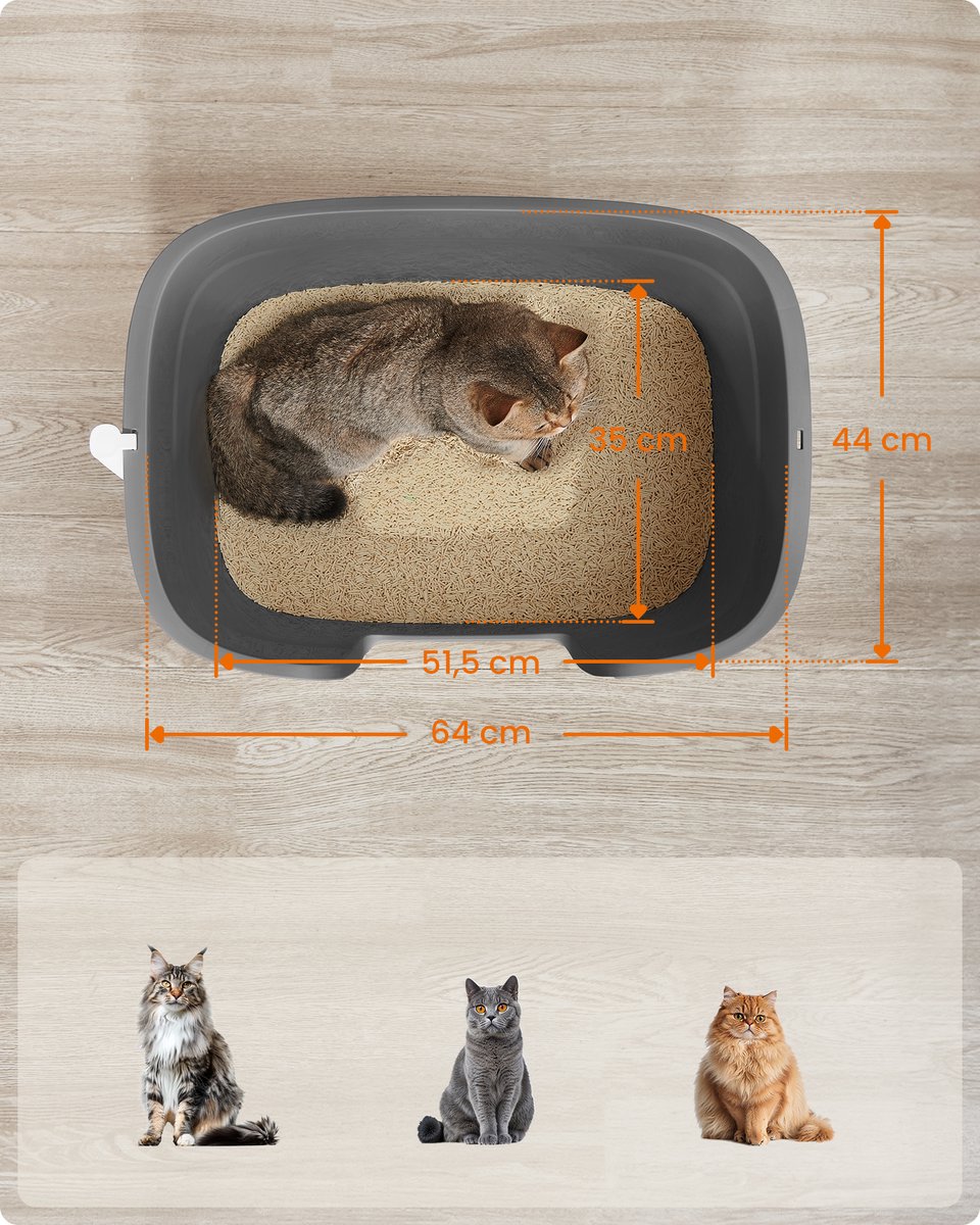 Miniatuur van productfoto 5 van Feandrea - Kattenbak - Grote met Hoge Zijkanten - Inclusief Kattenmat en Schep - Met Opbergvak