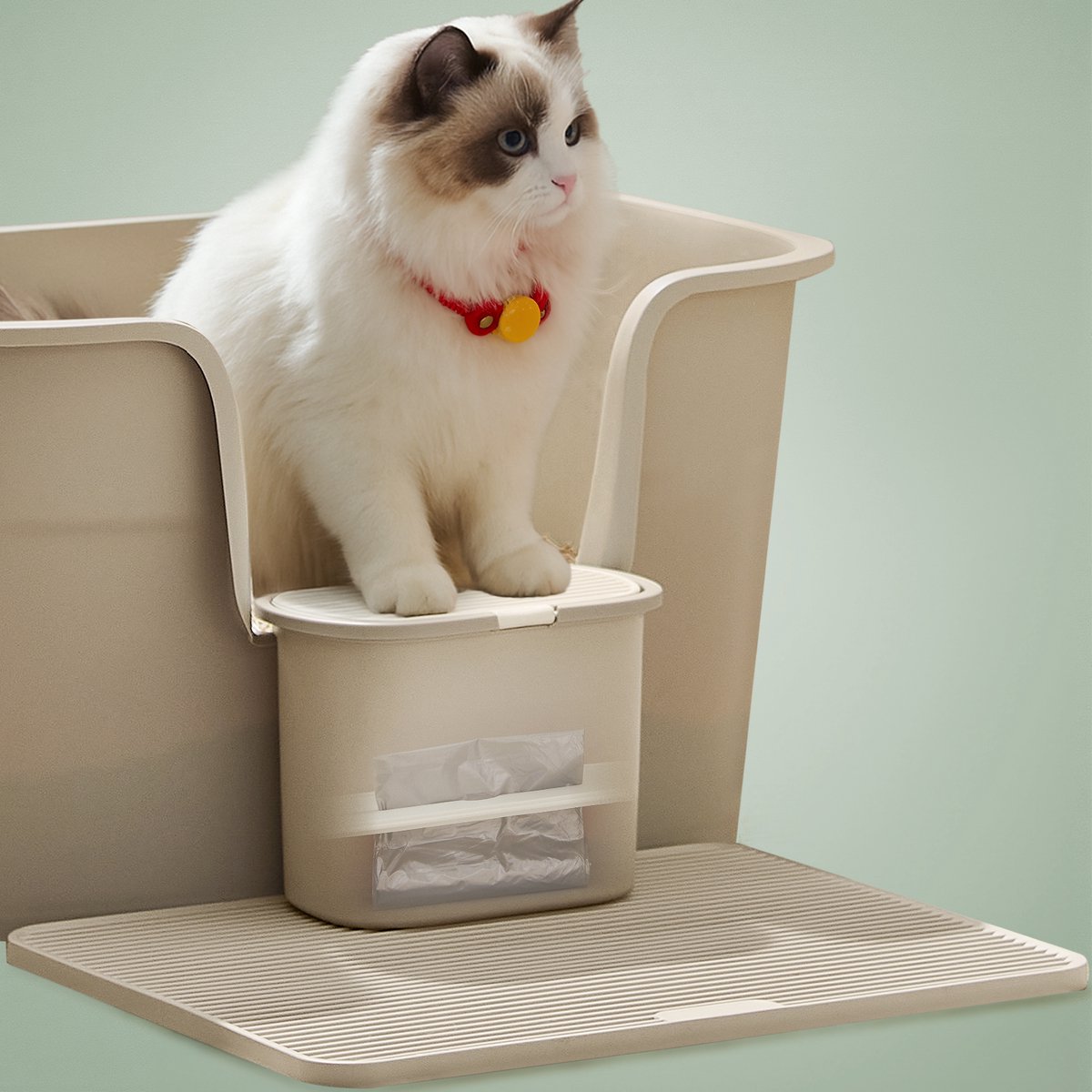 Miniatuur van productfoto 2 van Feandrea - Kattenbak - Grote met Hoge Zijkanten - Inclusief Kattenmat en Schep - Met Opbergbox