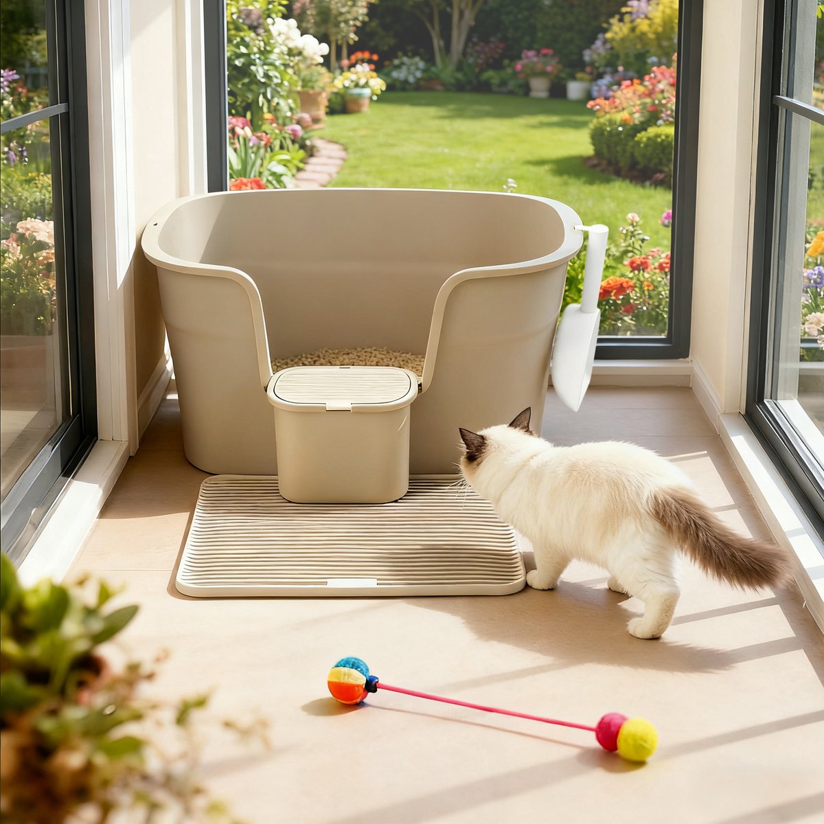 Miniatuur van productfoto 5 van Feandrea - Kattenbak - Grote met Hoge Zijkanten - Inclusief Kattenmat en Schep - Met Opbergbox