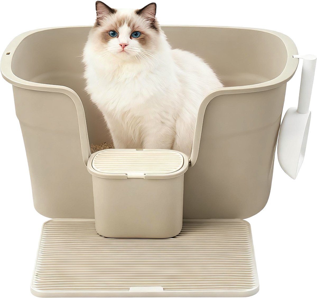 Miniatuur van productfoto 6 van Feandrea - Kattenbak - Grote met Hoge Zijkanten - Inclusief Kattenmat en Schep - Met Opbergbox