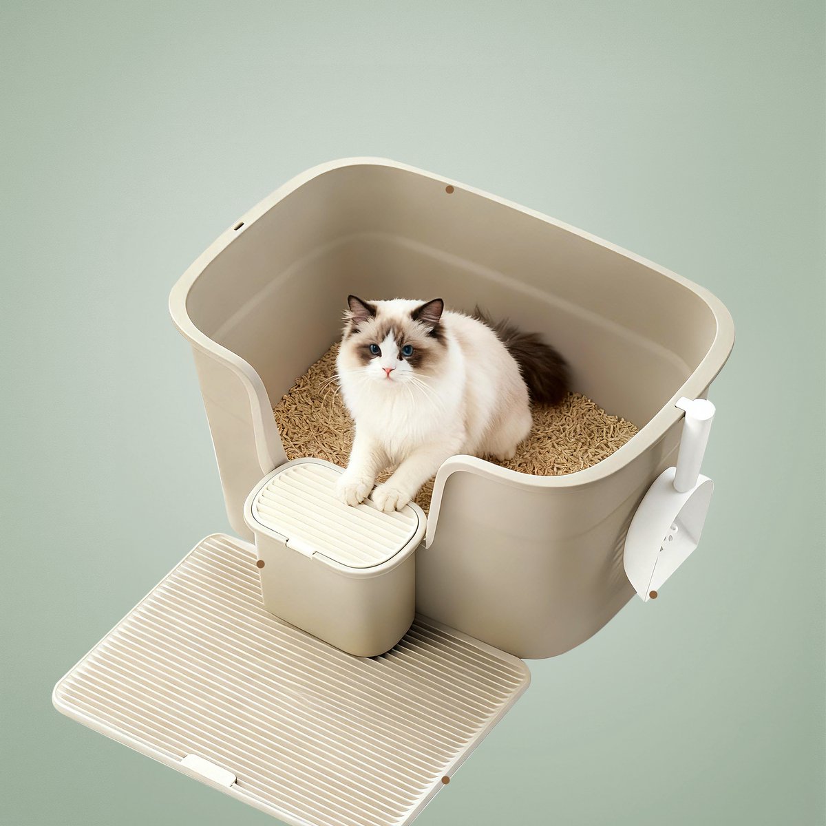 Miniatuur van productfoto 7 van Feandrea - Kattenbak - Grote met Hoge Zijkanten - Inclusief Kattenmat en Schep - Met Opbergbox