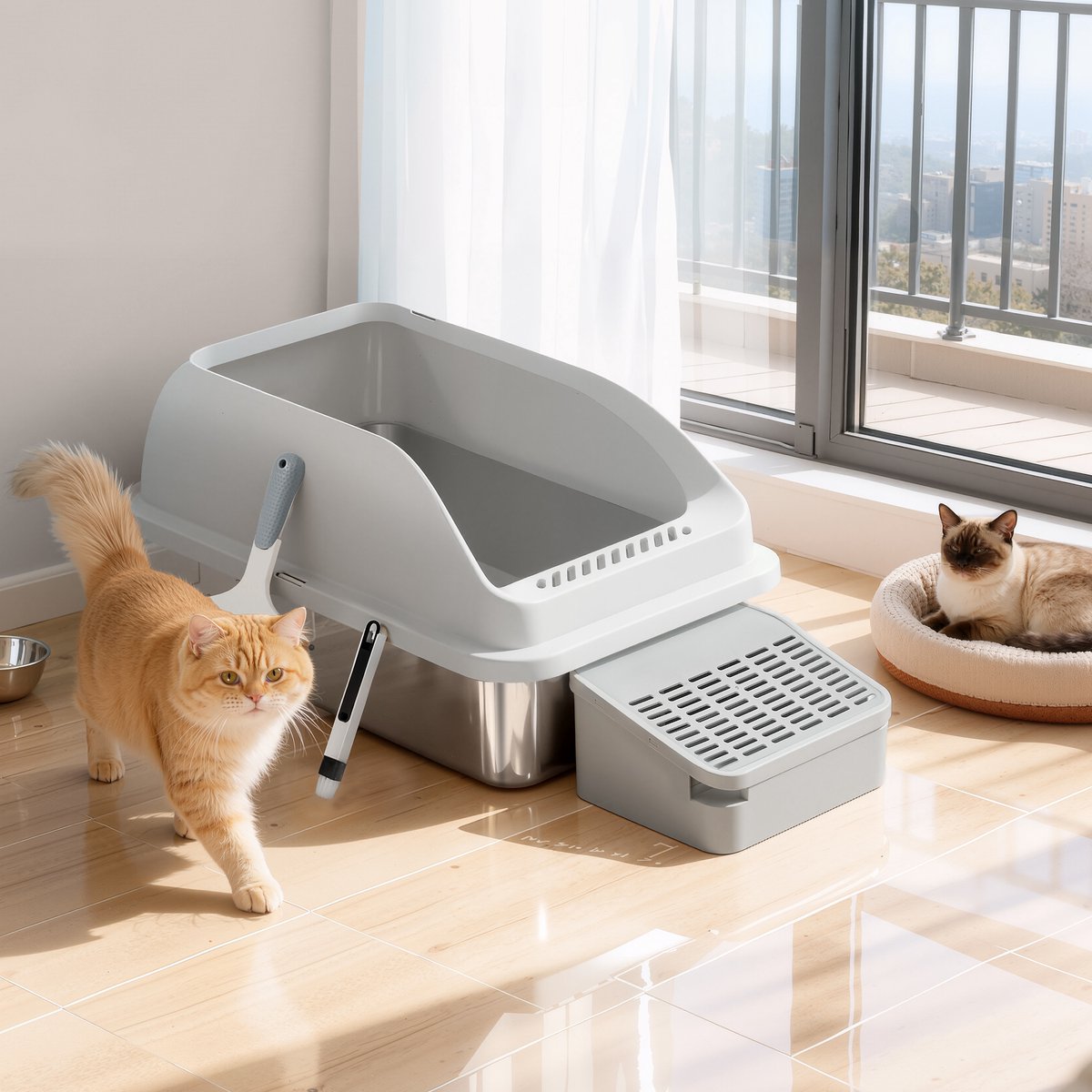 Miniatuur van productfoto 5 van Feandrea - Kattenbak - Met Hoge Zijkanten - Ruim - Inclusief Schep en Borstel