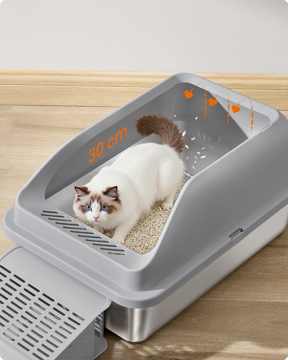 Productfoto 1 van Feandrea - Kattenbak - Met Hoge Zijkanten - Ruim Ontwerp - Inclusief Schep en Borstel