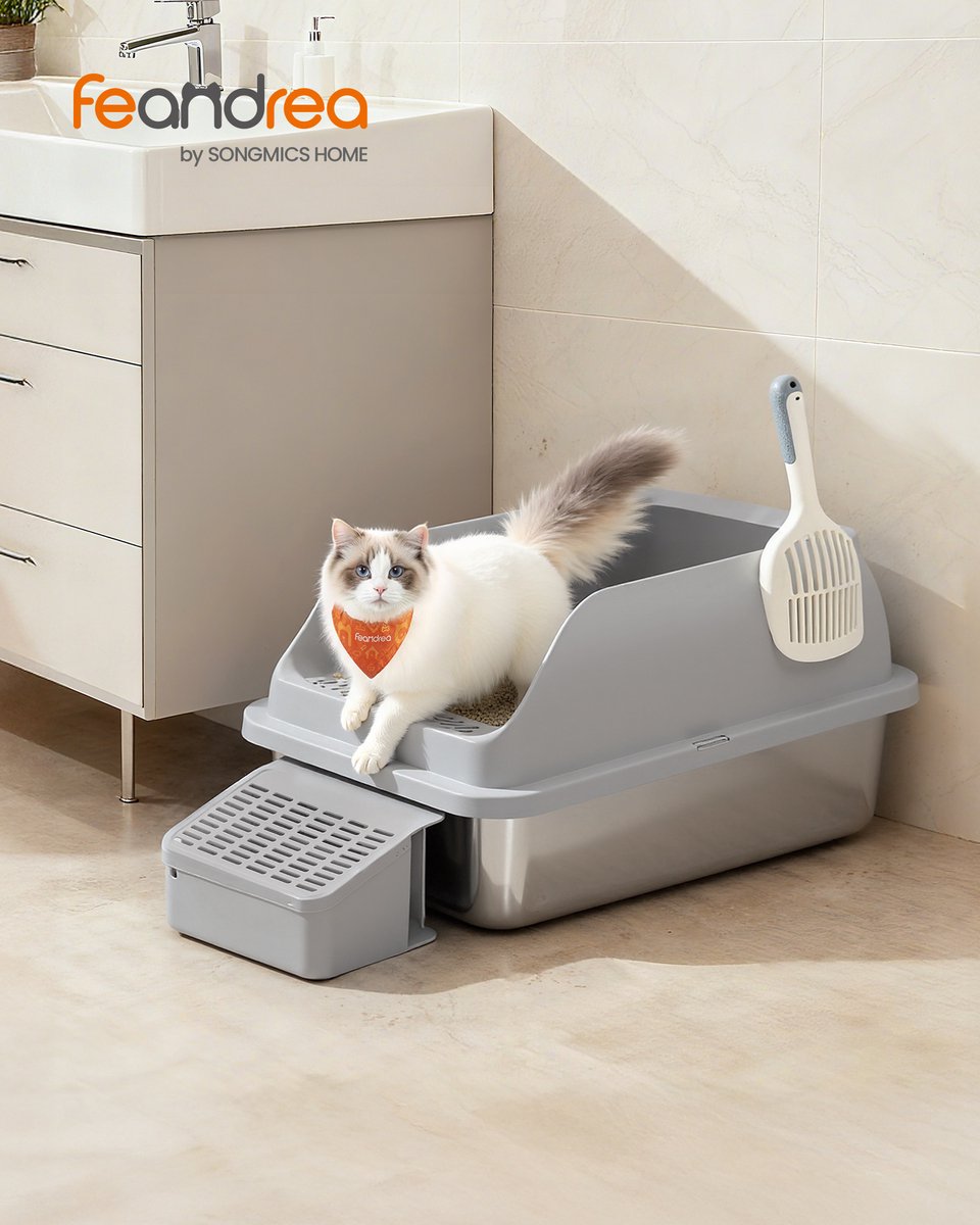 Miniatuur van productfoto 4 van Feandrea - Kattenbak - Met Hoge Zijkanten - Ruim Ontwerp - Inclusief Schep en Borstel