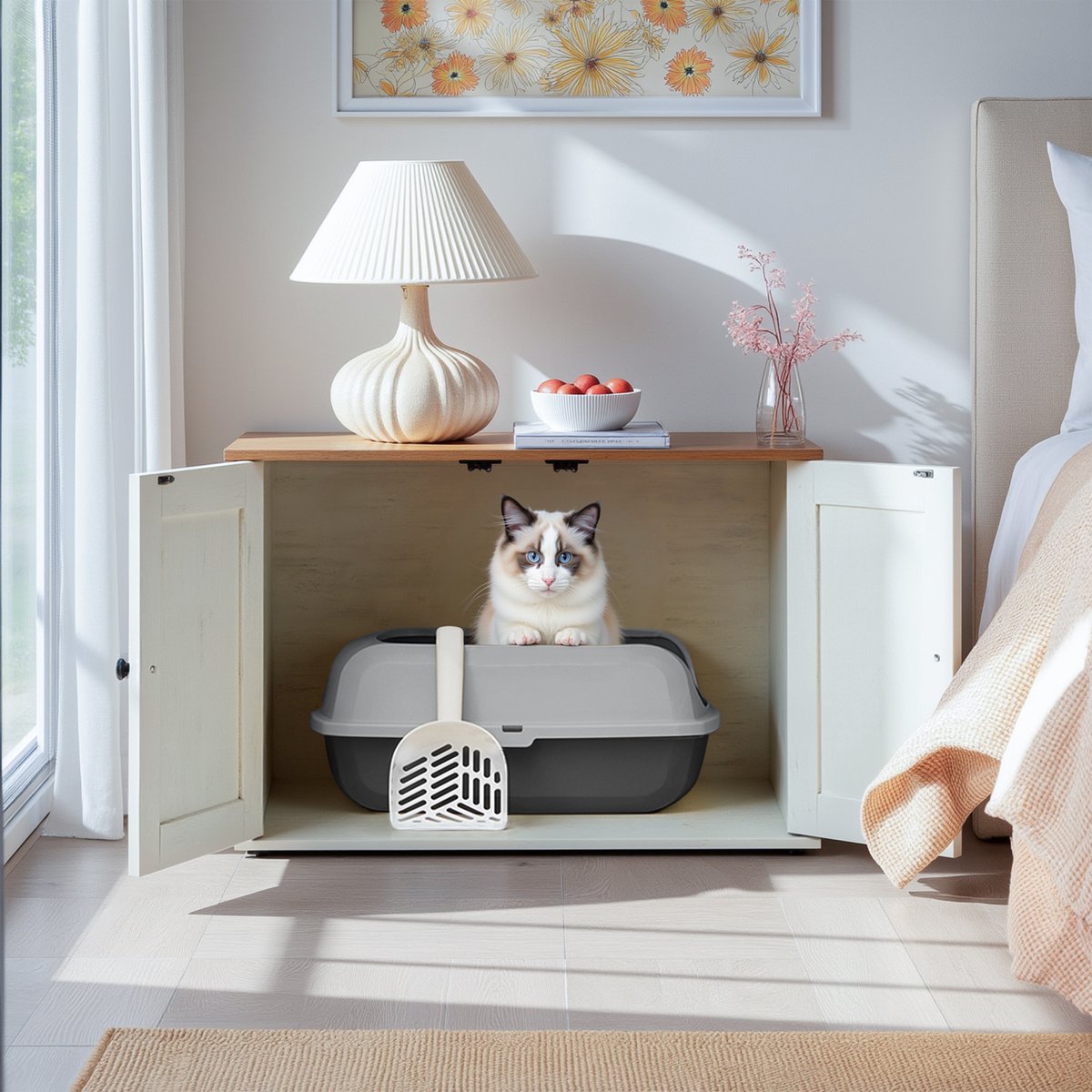 Miniatuur van productfoto 5 van Feandrea - Kattenbak - Met Hoge Zijkanten - Open Ontwerp - Inclusief Schepje - Voor Kittens en Grote Katten