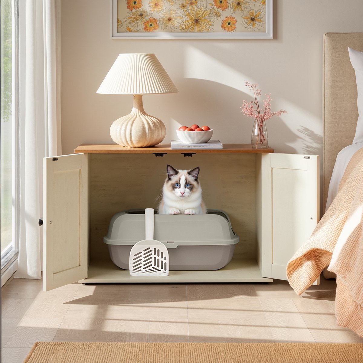 Miniatuur van productfoto 4 van Feandrea - Kattenbak - Met Hoge Zijkanten - Open Katten Toilet - Inclusief Schepje