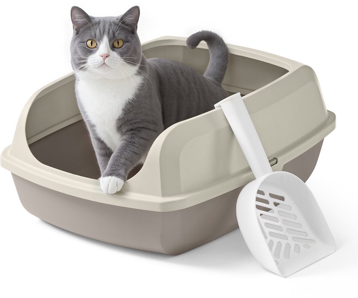 Miniatuur van productfoto 7 van Feandrea - Kattenbak - Met Hoge Zijkanten - Open Katten Toilet - Inclusief Schepje