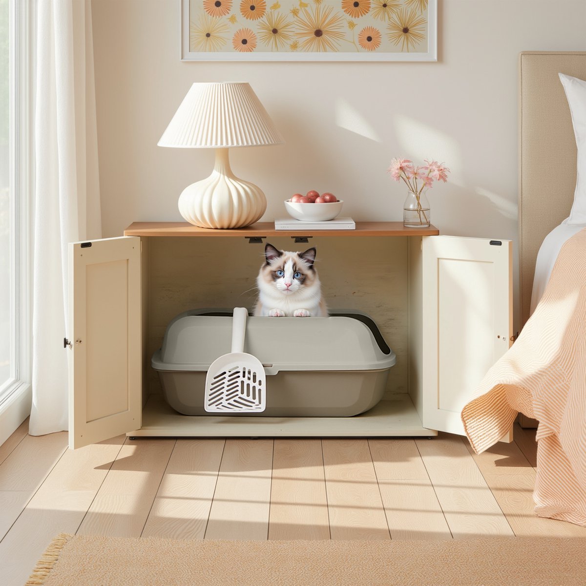 Miniatuur van productfoto 5 van Feandrea - Kattenbak - Met Hoge Zijkanten - Open Ontwerp - Inclusief Schepje - Voor Kleine en Grote Katten