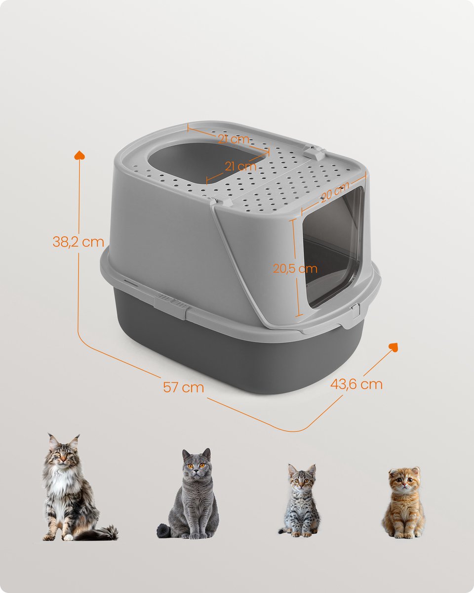 Miniatuur van productfoto 3 van Feandrea - Kattenbak - Met Deksel - Inclusief Schep en Borstel - Voor Katten tot 15 kg