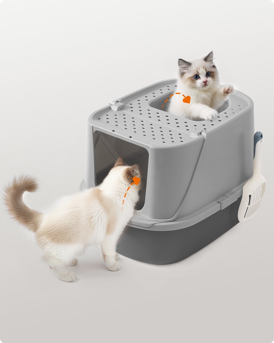 Miniatuur van productfoto 6 van Feandrea - Kattenbak - Met Deksel - Inclusief Schep en Borstel - Voor Katten tot 15 kg