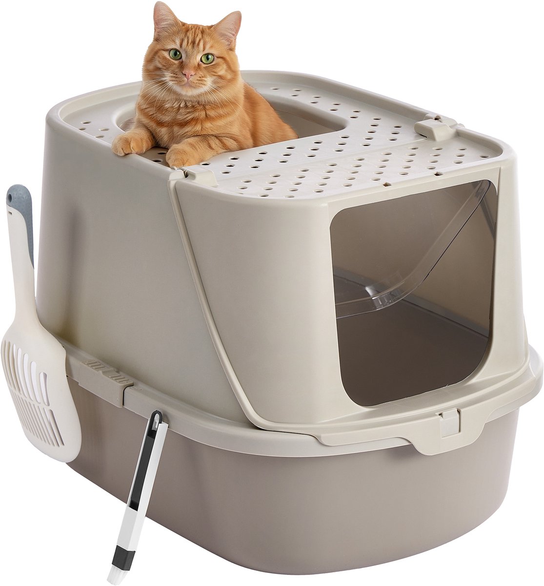 Miniatuur van productfoto 7 van Feandrea - Kattenbak - Met Deksel - Inclusief Schep en Borstel - Voor Katten tot 15 kg