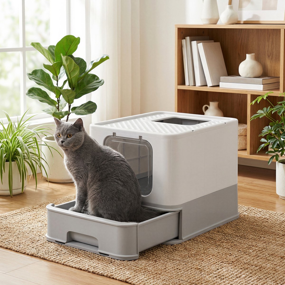 Miniatuur van productfoto 5 van Feandrea - Kattenbak - Met Deksel - Uittrekbare Lade - Lekvrij en Minder Sporen