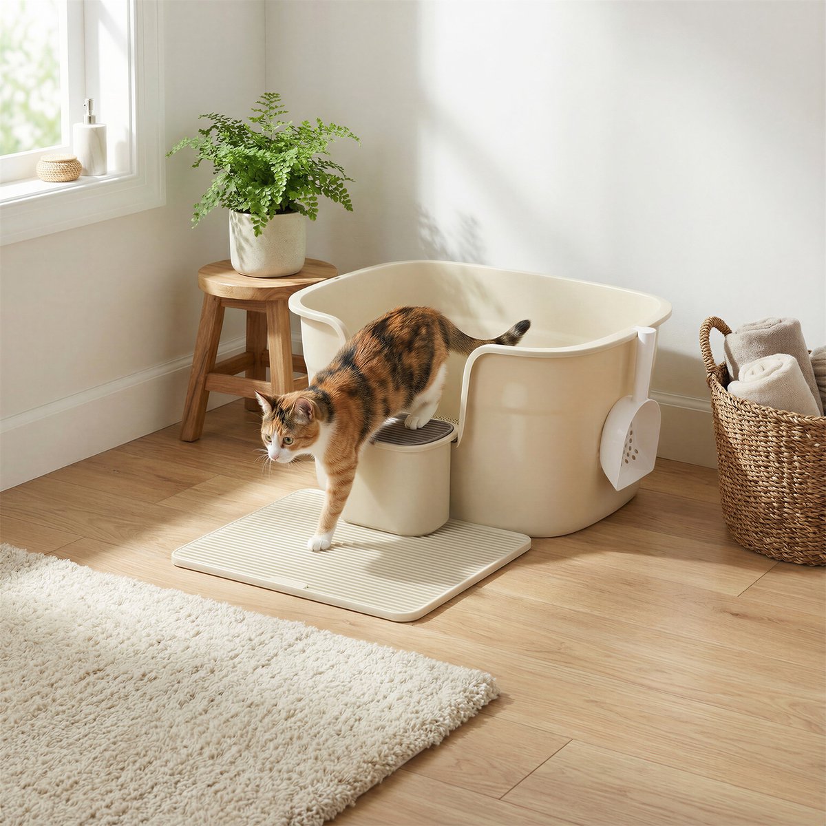 Miniatuur van productfoto 4 van Feandrea - Kattenbak - Extra Groot - Voor Meerdere Katten - Met Hoge Zijkanten en Accessoires
