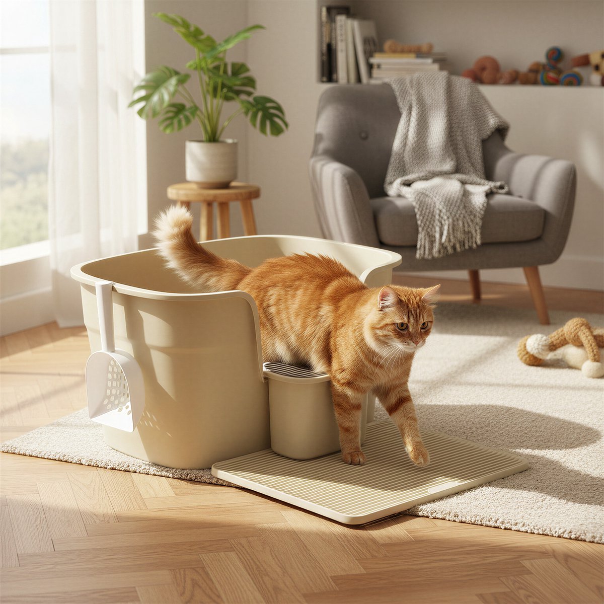 Miniatuur van productfoto 5 van Feandrea - Kattenbak - Extra Groot - Voor Meerdere Katten - Met Hoge Zijkanten en Accessoires