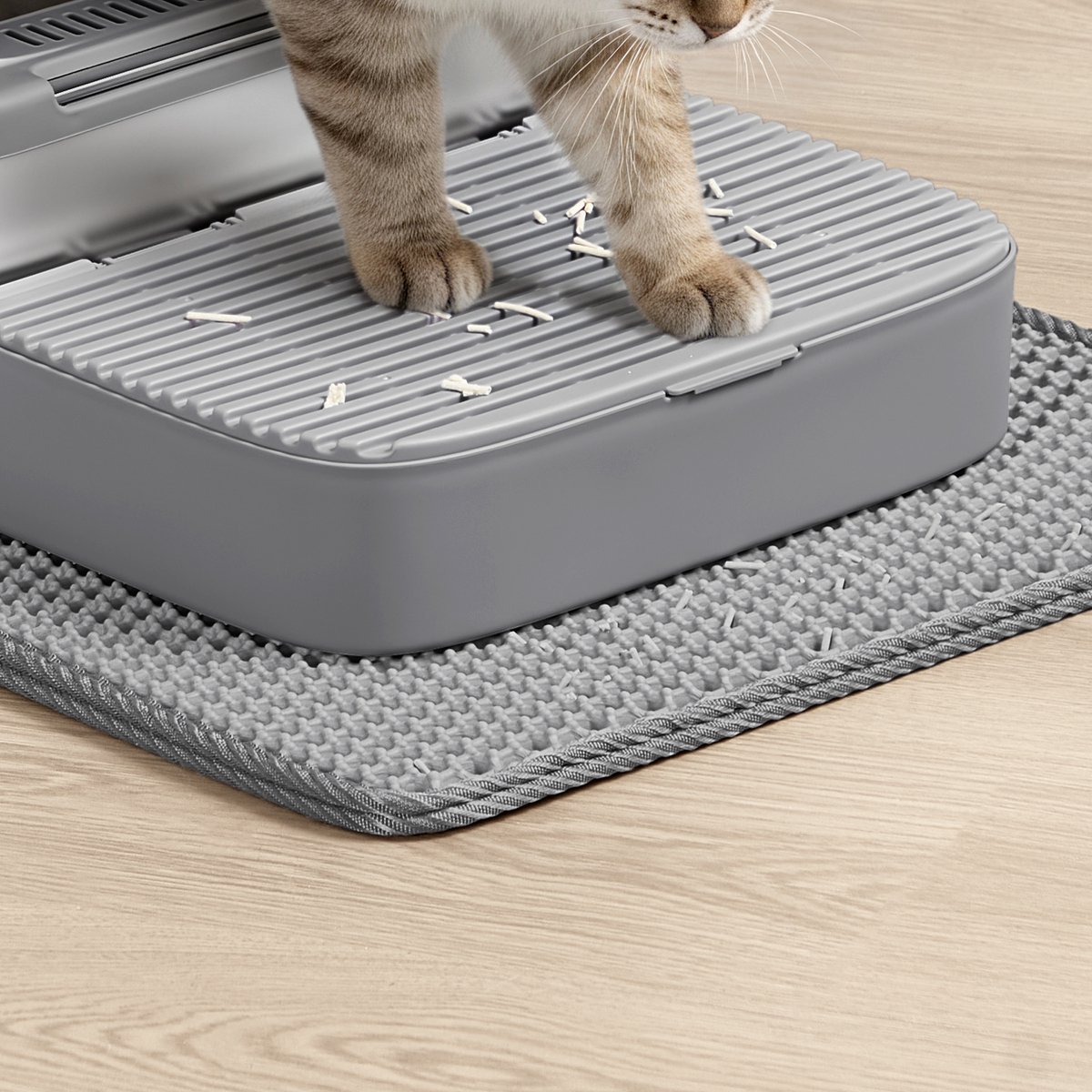 Miniatuur van productfoto 2 van Feandrea - Kattenbak - Van Roestvrij Staal - Met Deksel en Schep - 2 Ingangen - Inclusief Mat