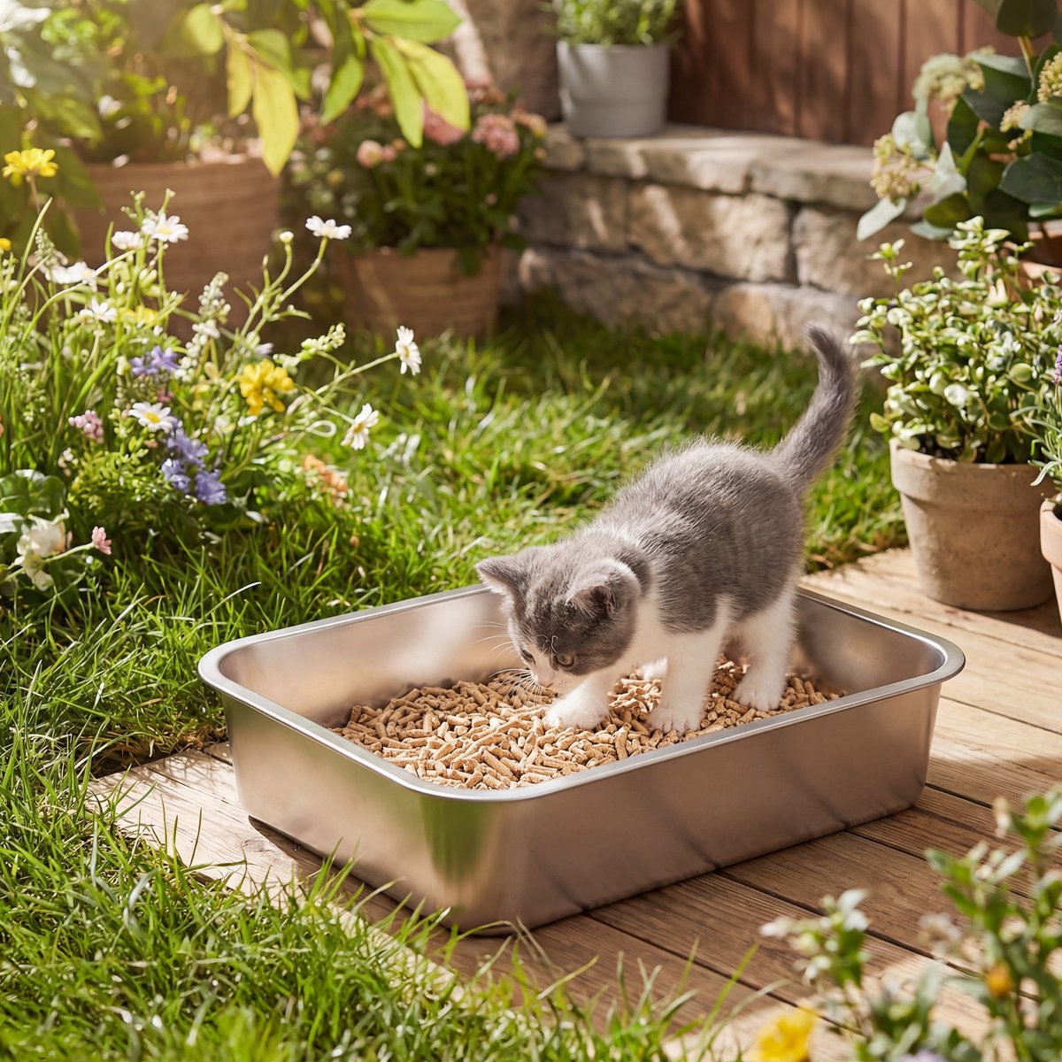 Miniatuur van productfoto 5 van Feandrea - Kattenbak - Kattenbak van Roestvrij Staal - Met Schepje - Open Ontwerp voor Kleine Katten