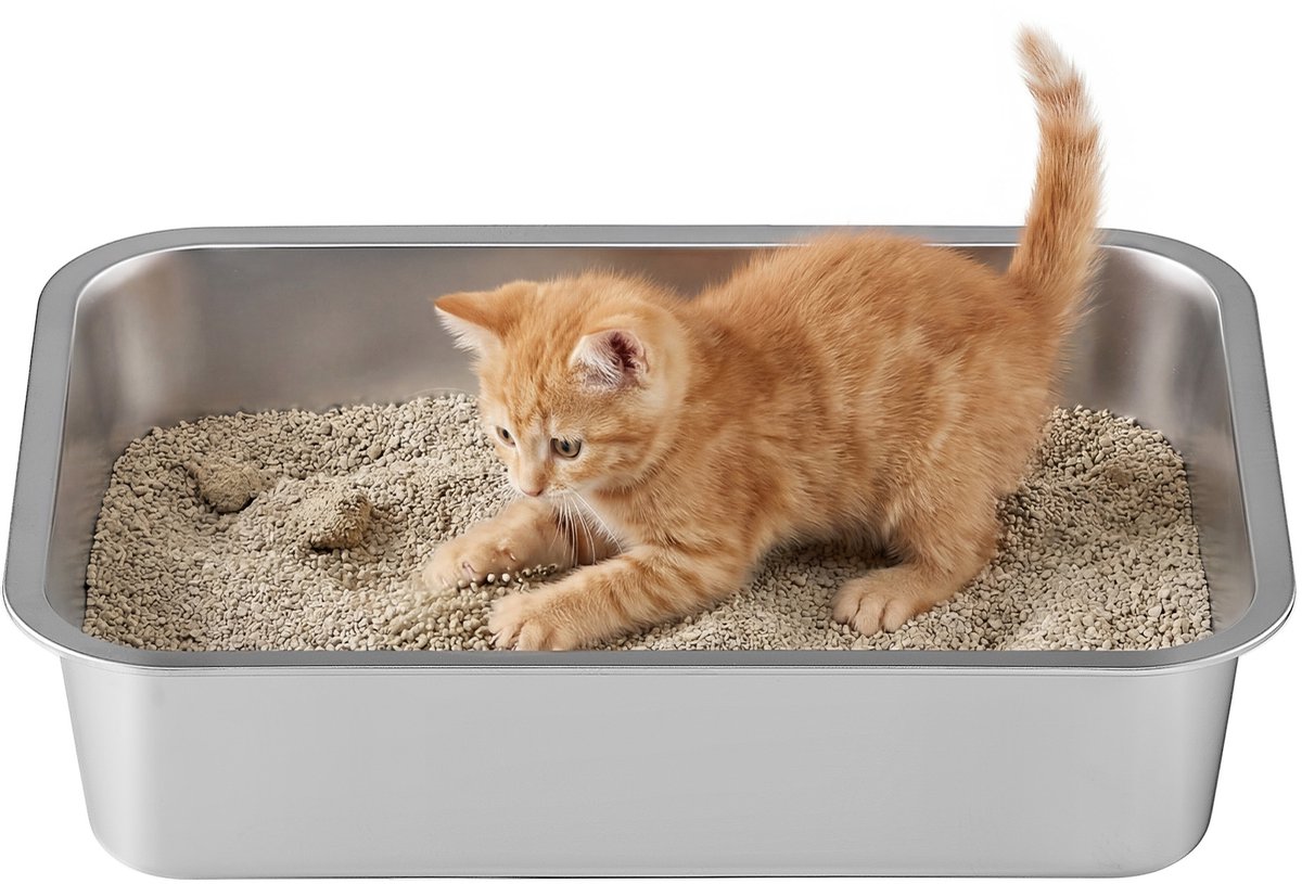 Miniatuur van productfoto 6 van Feandrea - Kattenbak - Kattenbak van Roestvrij Staal - Met Schepje - Open Ontwerp voor Kleine Katten