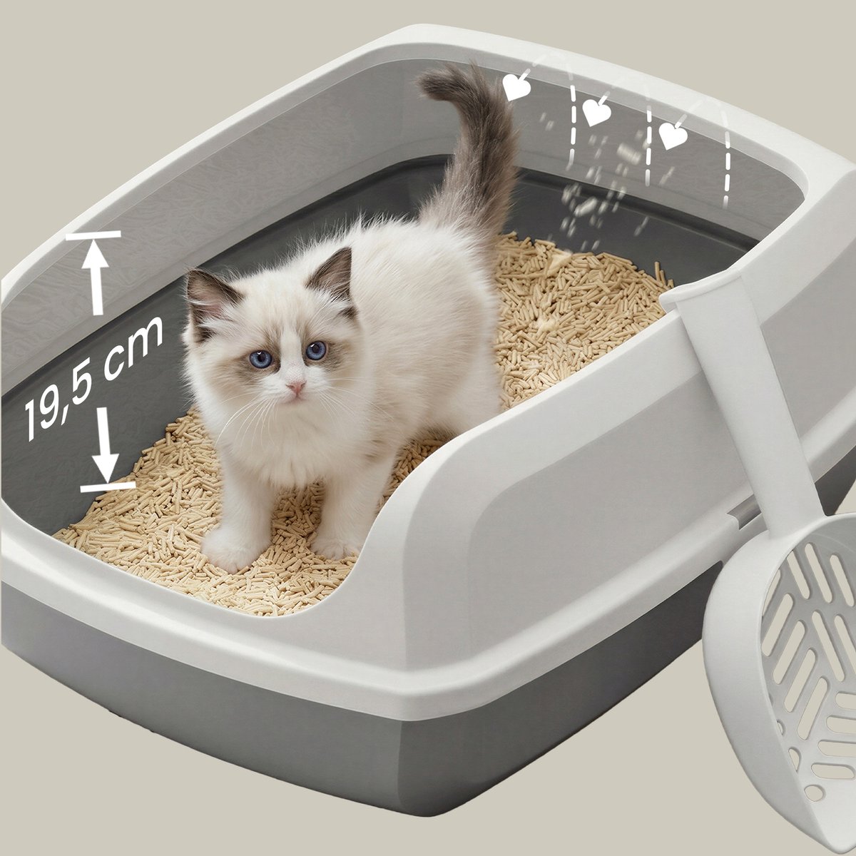 Miniatuur van productfoto 12 van Feandrea - Kattenbak - Met Hoge Zijkanten - Open Ontwerp - Inclusief Schepje