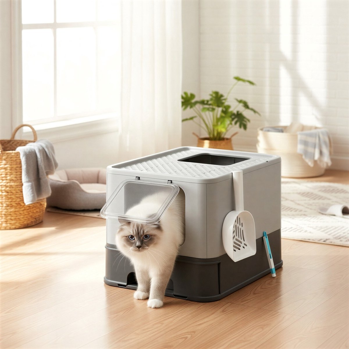 Miniatuur van productfoto 4 van Feandrea - Kattenbak - Met Deksel - Uittrekbare Lade - Lekvrije Bodem