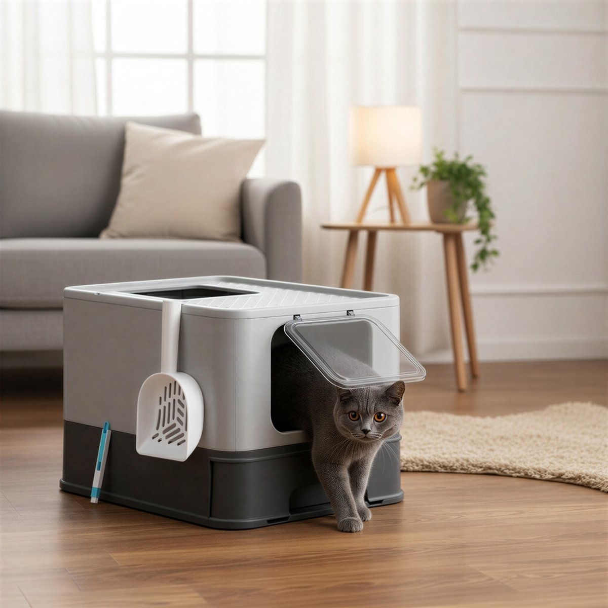 Miniatuur van productfoto 5 van Feandrea - Kattenbak - Met Deksel - Uittrekbare Lade - Lekvrije Bodem