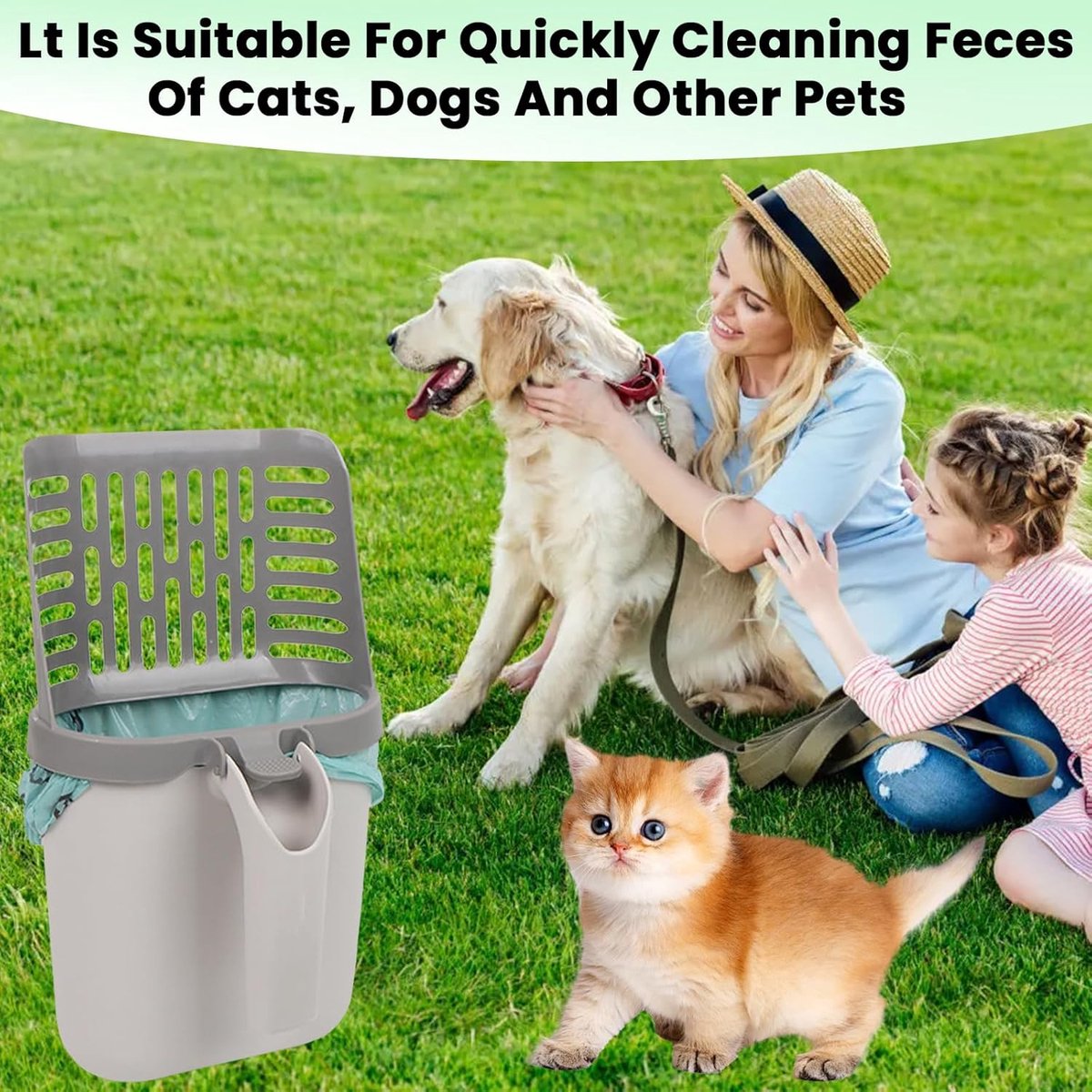 Miniatuur van productfoto 2 van Kattenbakschep met Container – Kattenbak schep - Reinigen van Kattenbakvulling – Ergonomisch & Vuilvrij - Met 8 Rollen Zakjes – Grijs
