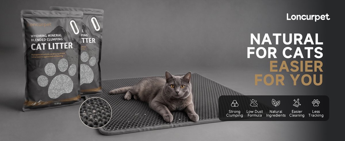 Miniatuur van productfoto 14 van Loncurpet Kattenbakmat - Kattenbak mat Met Wyoming Natrium Bentoniet Klei +Cassava Kattenbakvulling - 60x40cm Grijs - Grit opvanger Met Kattenbakvulling Opvang ruimte - Honingraatstructuur - Waterdicht - Eco friendly - Uitloopmat