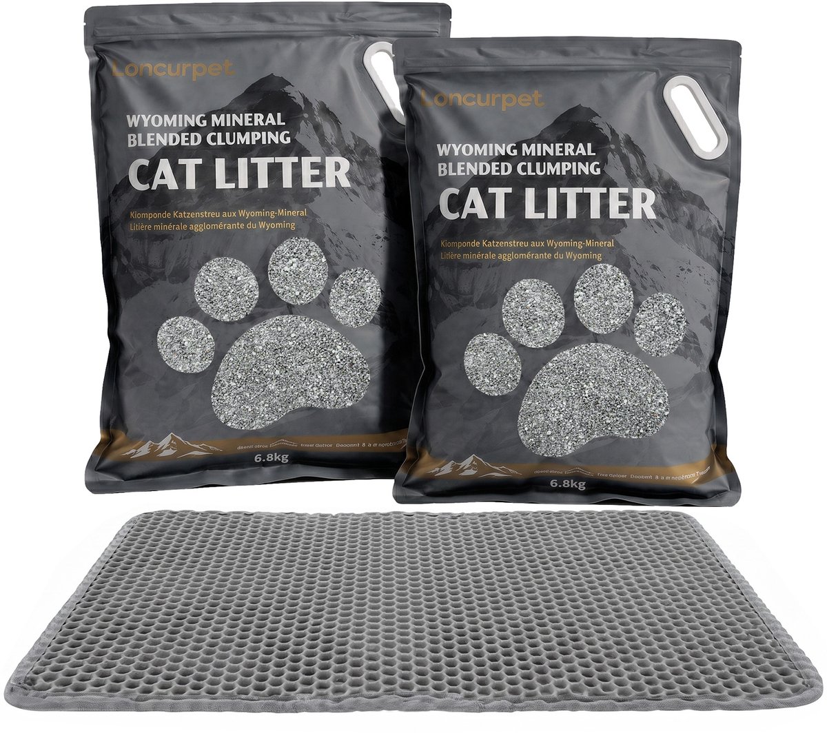 Miniatuur van productfoto 5 van Loncurpet Kattenbakmat - Kattenbak mat Met Wyoming Natrium Bentoniet Klei +Cassava Kattenbakvulling - 60x40cm Grijs - Grit opvanger Met Kattenbakvulling Opvang ruimte - Honingraatstructuur - Waterdicht - Eco friendly - Uitloopmat