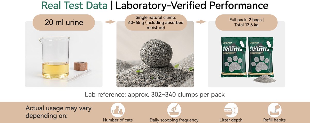 Miniatuur van productfoto 11 van Loncurpet - Kattenbakvulling - Met Kattenbakmat - Natuurlijk Ruw Erts Gemengd Kattengrind - 2 x 6,8kg - Sterke Klontvorming - Stofarme Formule - Geurneutraal - Geen vastplakresten