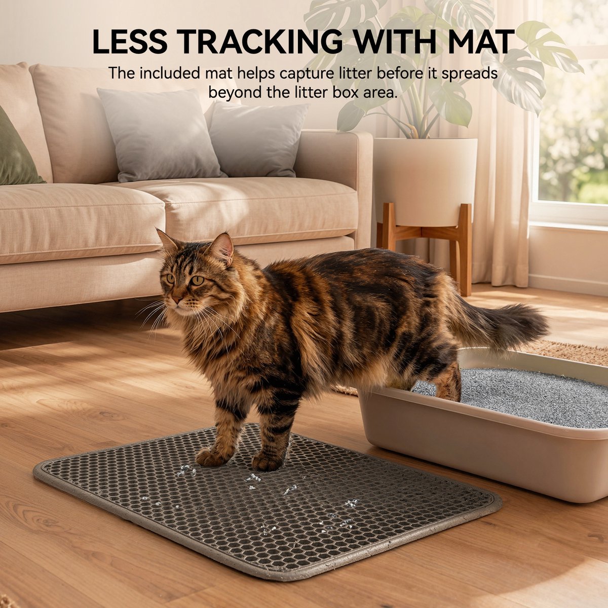 Miniatuur van productfoto 6 van Loncurpet - Kattenbakvulling - Met Kattenbakmat - Natuurlijk Ruw Erts Gemengd Kattengrind - 2 x 6,8kg - Sterke Klontvorming - Stofarme Formule - Geurneutraal - Geen vastplakresten