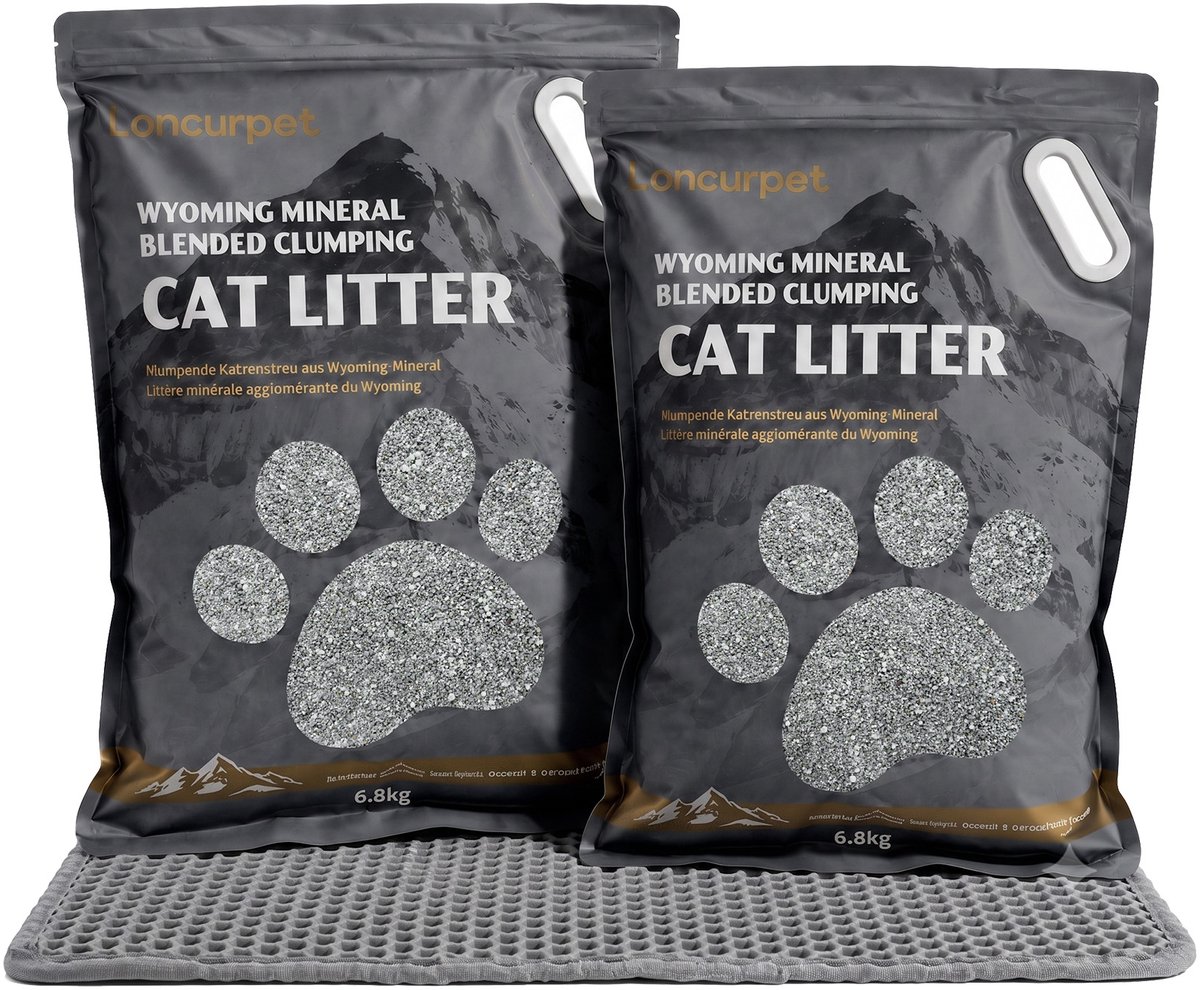 Miniatuur van productfoto 5 van Loncurpet Kattenbakmat Met Kattenbakvulling - Wyoming Natrium Bentoniet Klei +Cassava - 60x40cm - Grijs Kattenmat - Uitloopmat Grit opvanger - Honingraatstructuur - Waterdicht - Eco‑friendly - Opvang ruimte