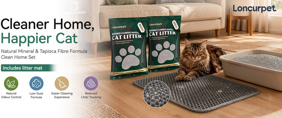 Miniatuur van productfoto 14 van Loncurpet Kattenbakmat Met Kattenbakvulling - Natuurlijk Ruw Erts - 60x40cm - Grijs Kattenmat - Uitloopmat Grit opvanger - Honingraatstructuur - Waterdicht - Eco‑friendly - Opvang ruimte
